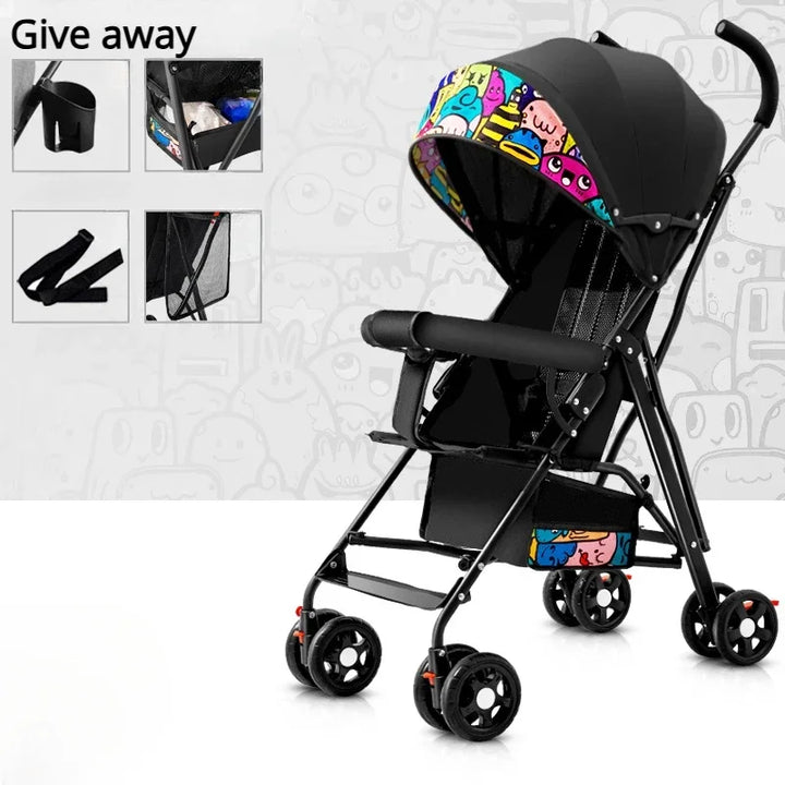 Foldable Baby Stroller Lightweight Infant Stroller with Large Windproof Sunshade Super Load-Bearing Baby Pram for Baby Boys Girl