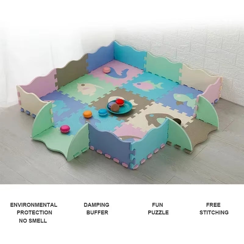 25Pcs/Lot Cartoon Animal Pattern Carpet EVA Foam Puzzle Mats Baby Play Mat Toy Floor Playmat with Fence Floor New Children'S Rug