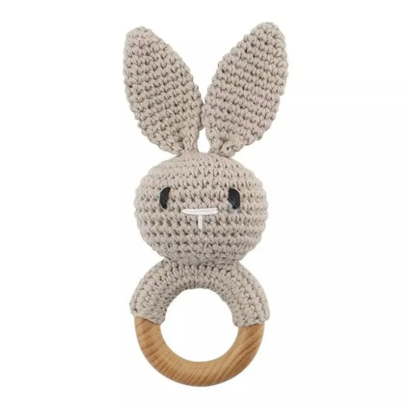 Wooden Rattle Baby Teether for Kids Teething Rings Animal Crochet Rattle Elephant Wooden Babies Gym Montessori Children'S Toys
