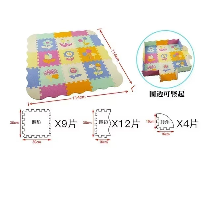 25Pcs/Lot Cartoon Animal Pattern Carpet EVA Foam Puzzle Mats Baby Play Mat Toy Floor Playmat with Fence Floor New Children'S Rug
