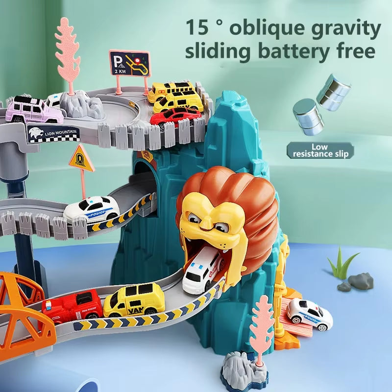 Lion Theme Car Track for Children Diecasts Holiday Gifts Birthday Hot Wheels Kids Educational Race Toys Racing Rail Cars