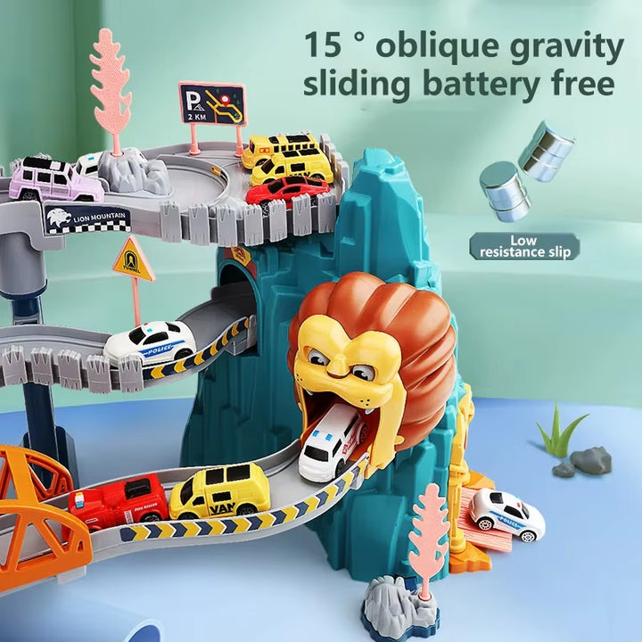 Lion Theme Car Track for Children Diecasts Holiday Gifts Birthday Hot Wheels Kids Educational Race Toys Racing Rail Cars