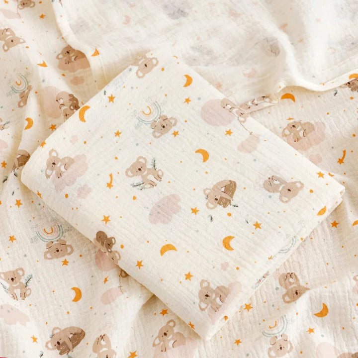 Cotton Muslin Cute Cartoon Printing Baby Swaddle Blanket Soft Breathable Newborn Baby Receiving Blanket for Infant Boys Girls