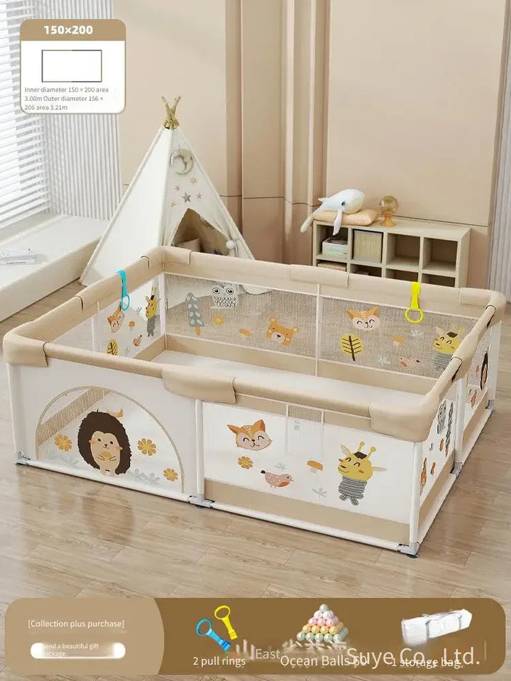 Baby Playpen Safety Gate Soft Mesh Play Yard with Crawling Mat Durable Indoor Play Area for Infants Toddlers Home Protection