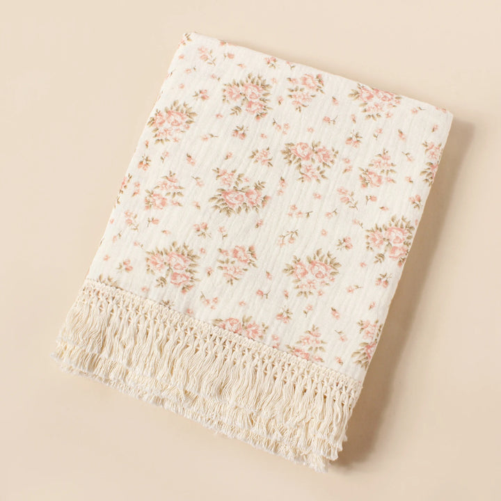 Baby Organic Cotton Soft Wrap Blanket Flowers Printing Fashion Comfortable Blanket New Style Infant Breathable Tassel Blanket