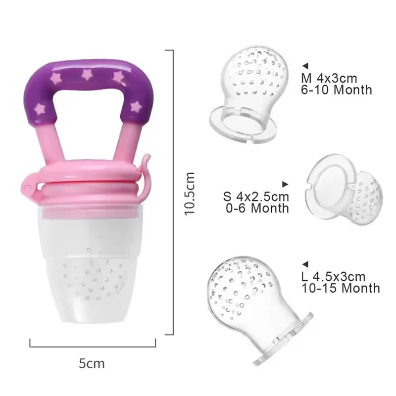 Baby Food Feeder Fruit Feeder Pacifier Infant Teething Toy Teether for Fresh Frozen Fruit - Silicone Nipple Includes All Sizes
