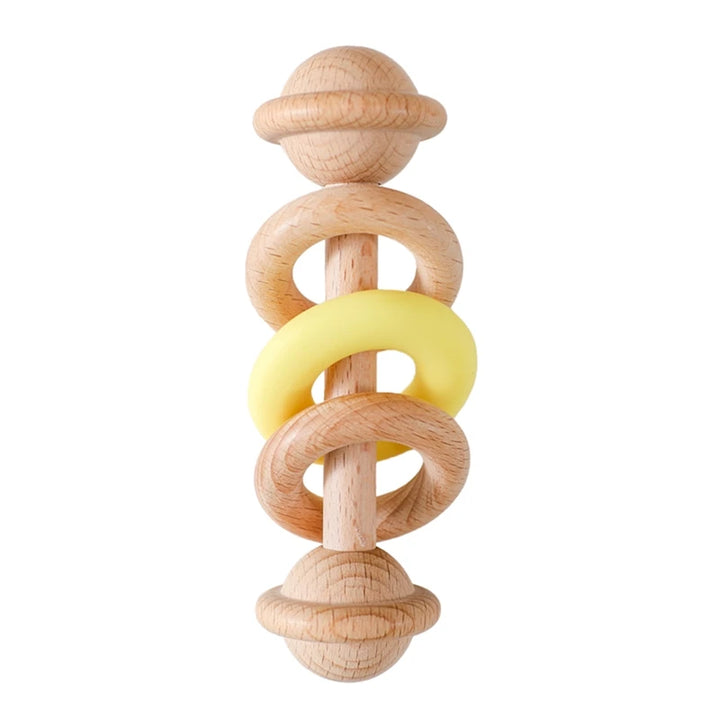 1Pc Baby Wooden Teether Toys BPA Free Silicone Ring Handle Music Rattle Teething for Baby Toys Montessori Toys for Kids Gift