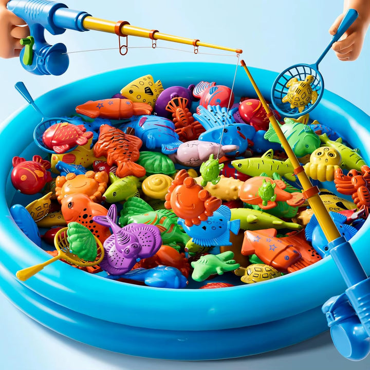 Kids Fishing Toy Set Play Water Toys for Baby Magnetic Rod and Fish with Inflatable Pool Outdoor Sport Puzzle Toys for Children