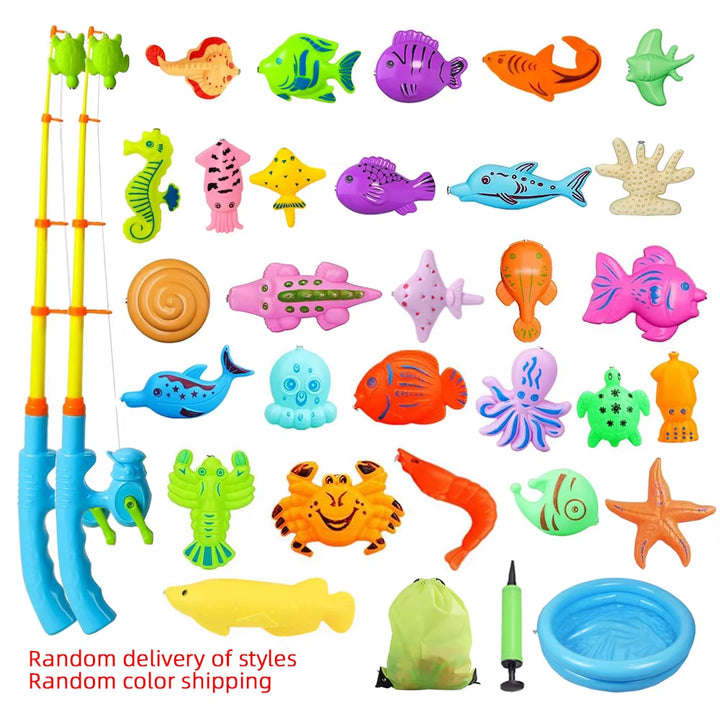 Kids Fishing Toy Set Play Water Toys for Baby Magnetic Rod and Fish with Inflatable Pool Outdoor Sport Puzzle Toys for Children