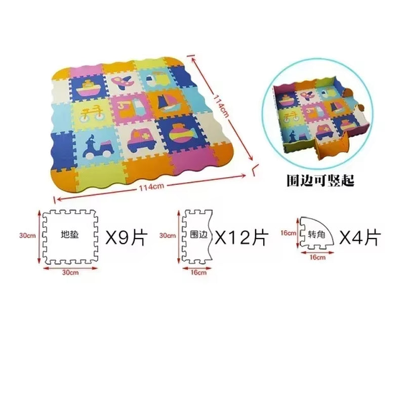 25Pcs/Lot Cartoon Animal Pattern Carpet EVA Foam Puzzle Mats Baby Play Mat Toy Floor Playmat with Fence Floor New Children'S Rug