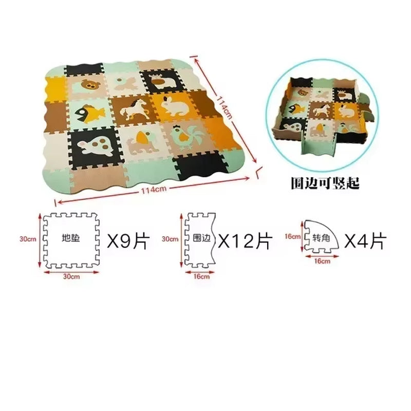 25Pcs/Lot Cartoon Animal Pattern Carpet EVA Foam Puzzle Mats Baby Play Mat Toy Floor Playmat with Fence Floor New Children'S Rug