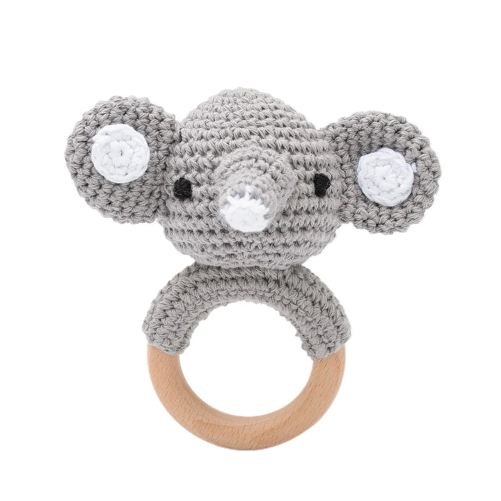 Wooden Rattle Baby Teether for Kids Teething Rings Animal Crochet Rattle Elephant Wooden Babies Gym Montessori Children'S Toys