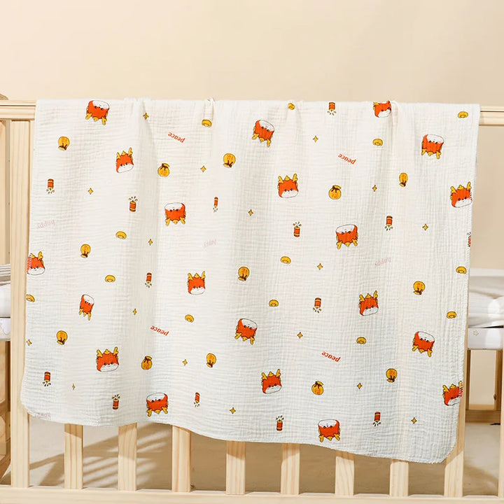 Cotton Muslin Cute Cartoon Printing Baby Swaddle Blanket Soft Breathable Newborn Baby Receiving Blanket for Infant Boys Girls