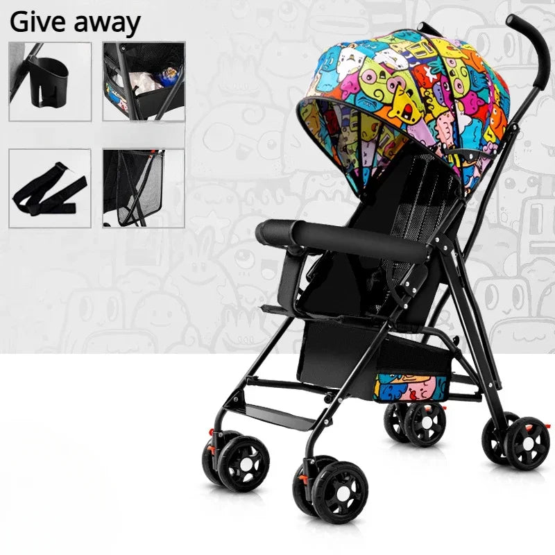 Foldable Baby Stroller Lightweight Infant Stroller with Large Windproof Sunshade Super Load-Bearing Baby Pram for Baby Boys Girl