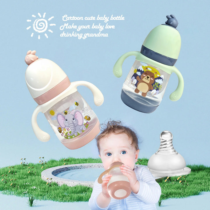 240Ml Newborn Cartoon Bottle, Bpa-Free, Cartoon Shape Baby PP Bottle, Drop-Proof and Leak-Proof Baby Feeding Bottle