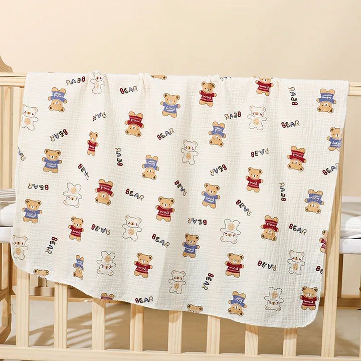 Cotton Muslin Cute Cartoon Printing Baby Swaddle Blanket Soft Breathable Newborn Baby Receiving Blanket for Infant Boys Girls