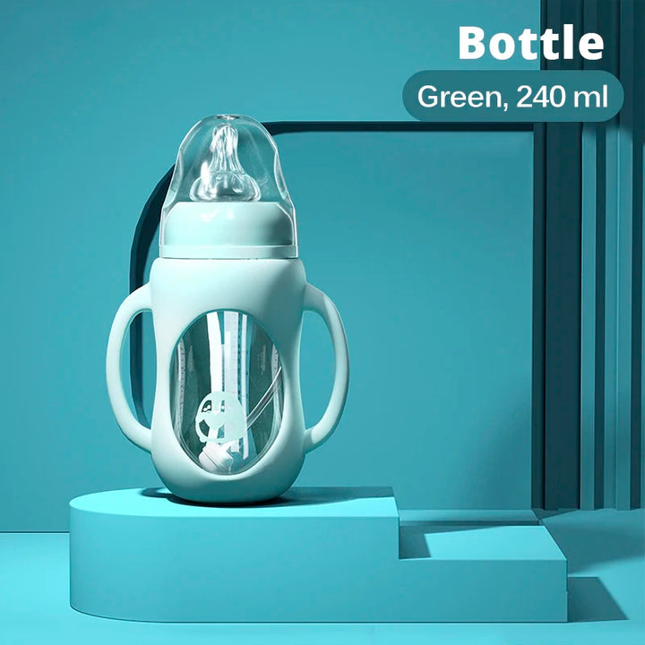 Baby Bottle Glass Dual Use and Children Drinking Cup Bottle Grip Handle for Natural Wide Mouth PP Glass Silicone Handle