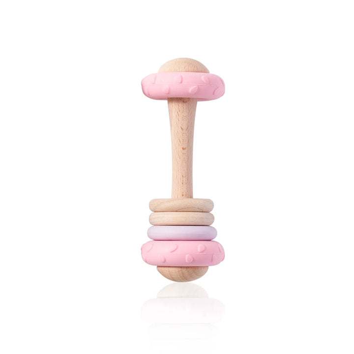 1Pc Baby Wooden Teether Toys BPA Free Silicone Ring Handle Music Rattle Teething for Baby Toys Montessori Toys for Kids Gift