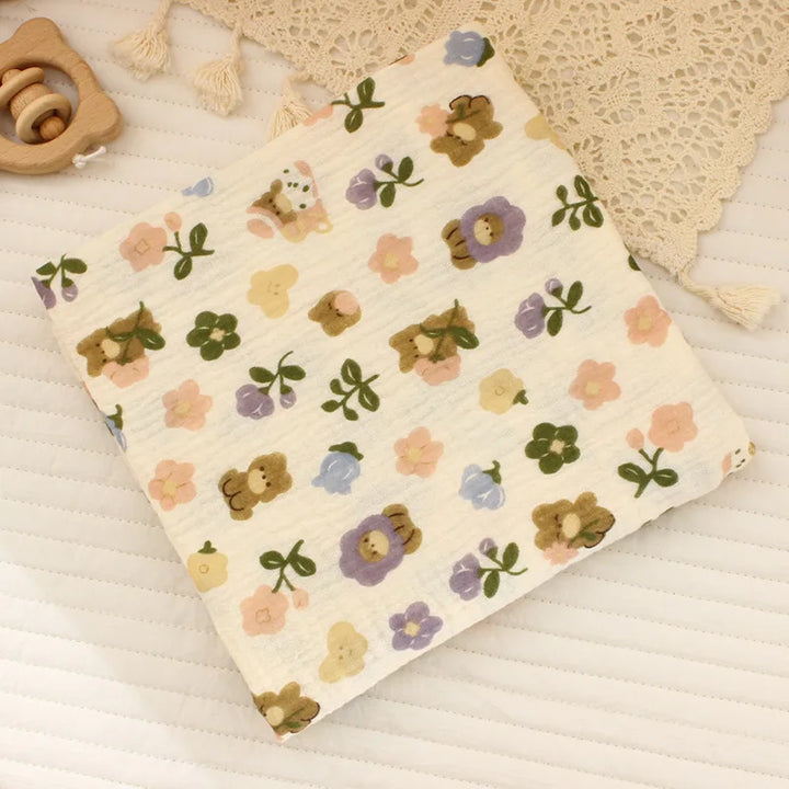 Cotton Muslin Cute Cartoon Printing Baby Swaddle Blanket Soft Breathable Newborn Baby Receiving Blanket for Infant Boys Girls