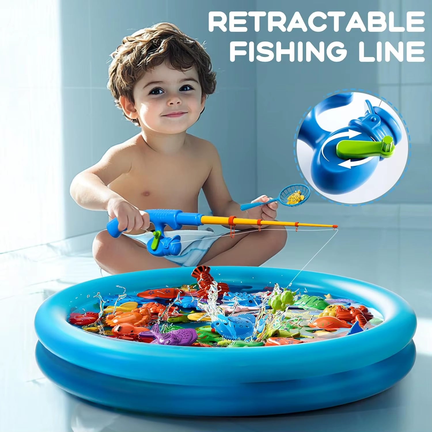 Kids Fishing Toy Set Play Water Toys for Baby Magnetic Rod and Fish with Inflatable Pool Outdoor Sport Puzzle Toys for Children