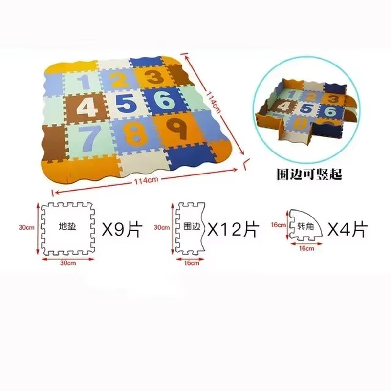 25Pcs/Lot Cartoon Animal Pattern Carpet EVA Foam Puzzle Mats Baby Play Mat Toy Floor Playmat with Fence Floor New Children'S Rug