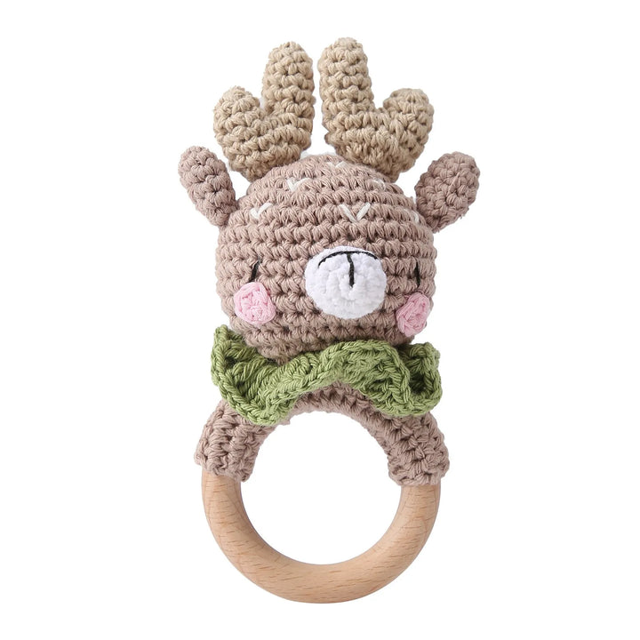 Wooden Rattle Baby Teether for Kids Teething Rings Animal Crochet Rattle Elephant Wooden Babies Gym Montessori Children'S Toys