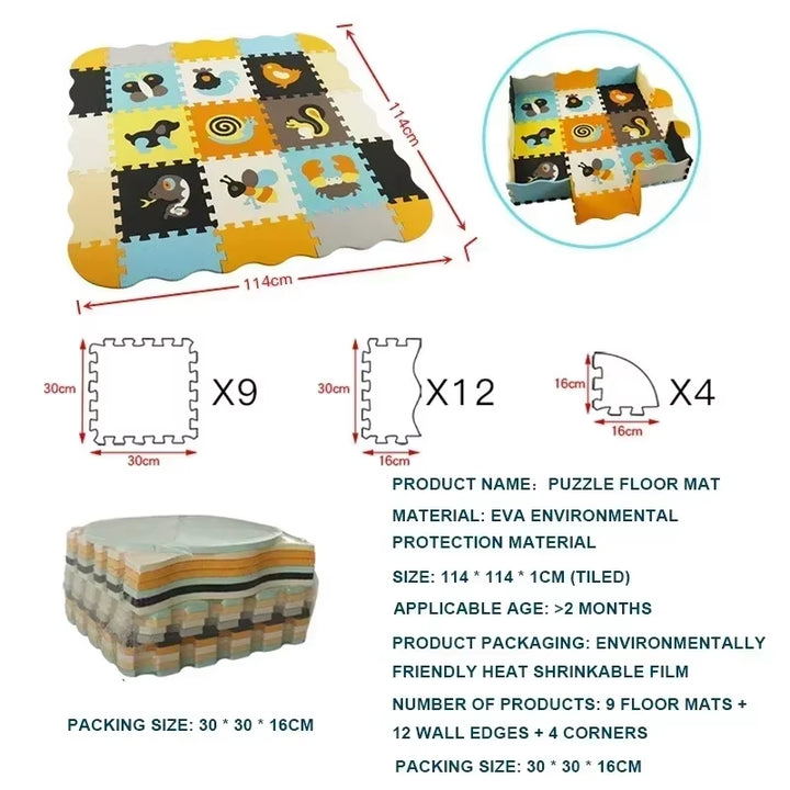 25Pcs/Lot Cartoon Animal Pattern Carpet EVA Foam Puzzle Mats Baby Play Mat Toy Floor Playmat with Fence Floor New Children'S Rug