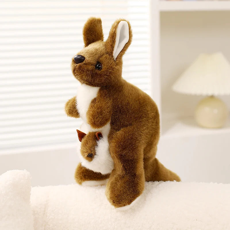 Ultrasoft Stuffed Animal Plush Kangaroo Toy Lifelike Mum with Baby Kangaroo Plush Toy Home Decor Kid Birthday Gift 