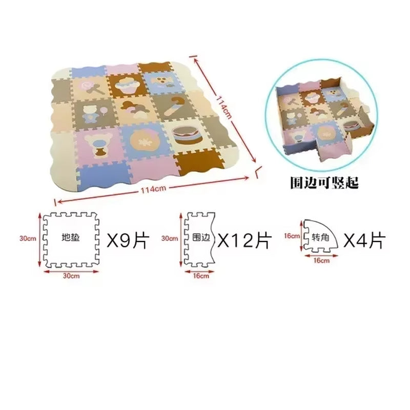 25Pcs/Lot Cartoon Animal Pattern Carpet EVA Foam Puzzle Mats Baby Play Mat Toy Floor Playmat with Fence Floor New Children'S Rug