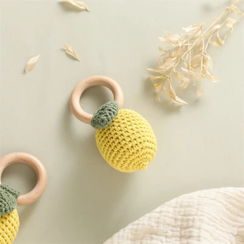 For Lemon Rattle Bite Strength Exercise Comfort Toy Children'S Crochet Fruit Rattle Music Toy Teether Newborn Toy Rattle Gift