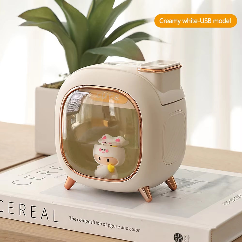 Ultrasonic Cartoon Air Humidifier 500ML Large Capacity Aroma Essential Oil Diffuser Cute Dolls USB Double Spray Colourful Lights