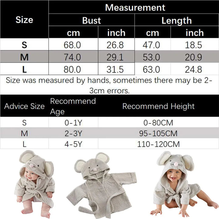 Baby Boy Bathrobe Hooded Towels Unisex Infant Bath Robe Towel for Toddle Terry Ultra Absorbent Durable Blankets