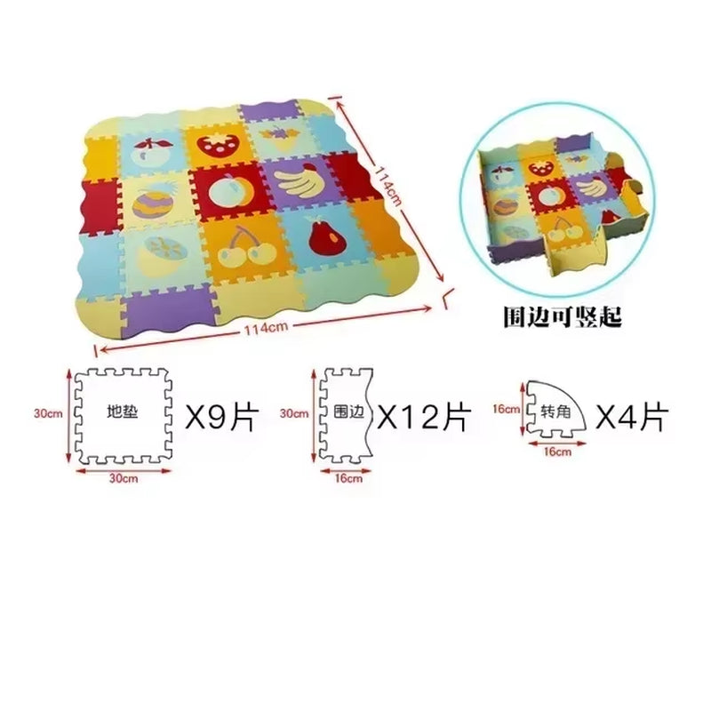 25Pcs/Lot Cartoon Animal Pattern Carpet EVA Foam Puzzle Mats Baby Play Mat Toy Floor Playmat with Fence Floor New Children'S Rug