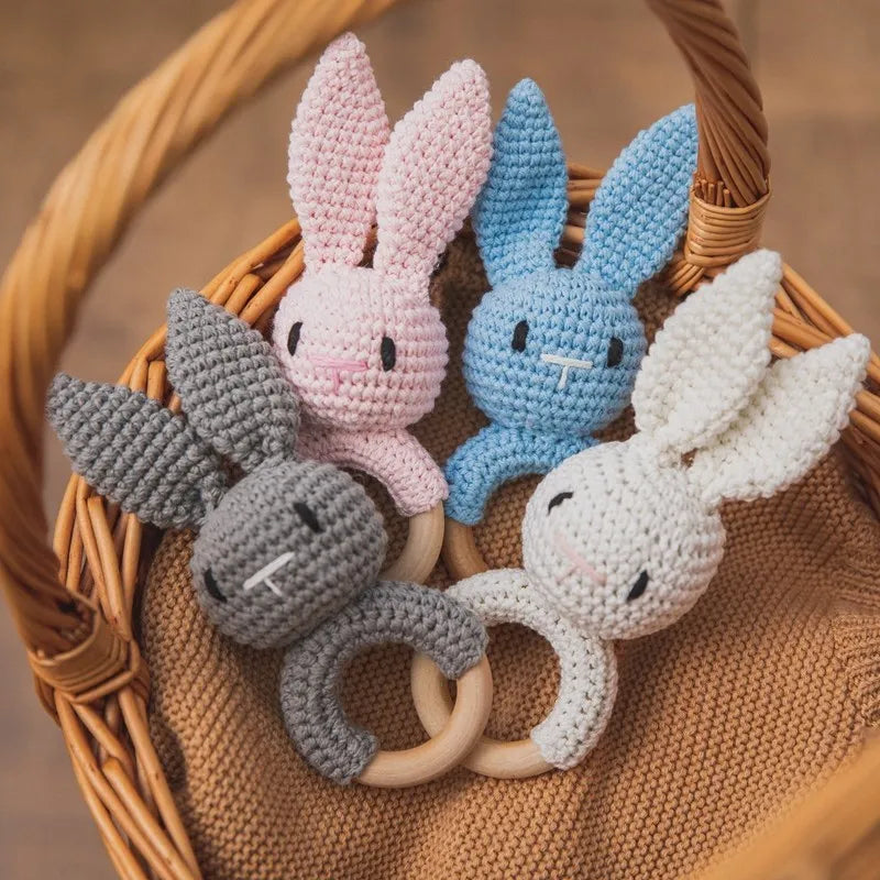 Wooden Rattle Baby Teether for Kids Teething Rings Animal Crochet Rattle Elephant Wooden Babies Gym Montessori Children'S Toys