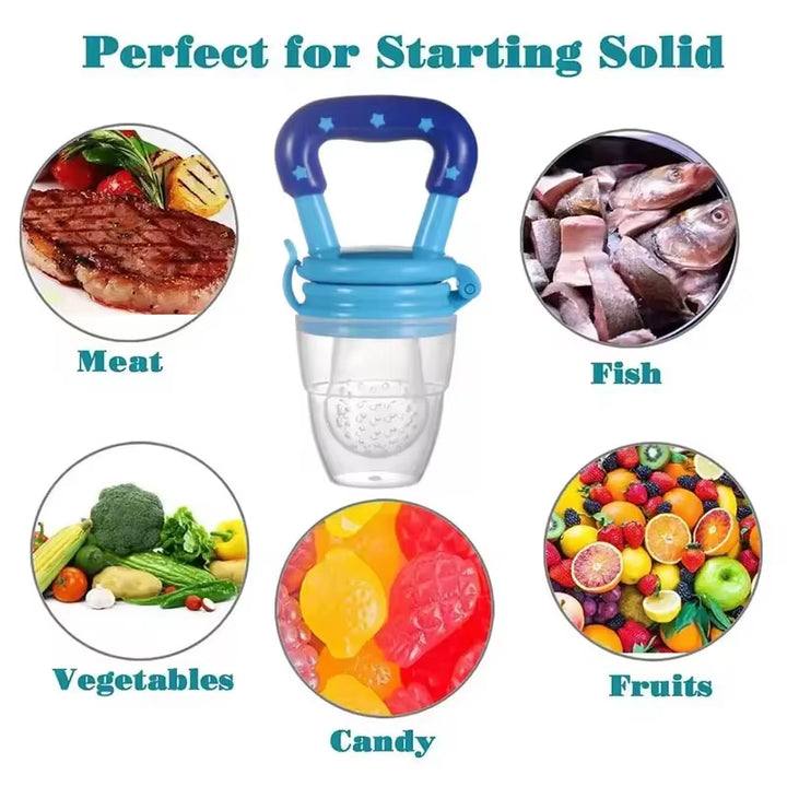 Baby Food Feeder Fruit Feeder Pacifier Infant Teething Toy Teether for Fresh Frozen Fruit - Silicone Nipple Includes All Sizes