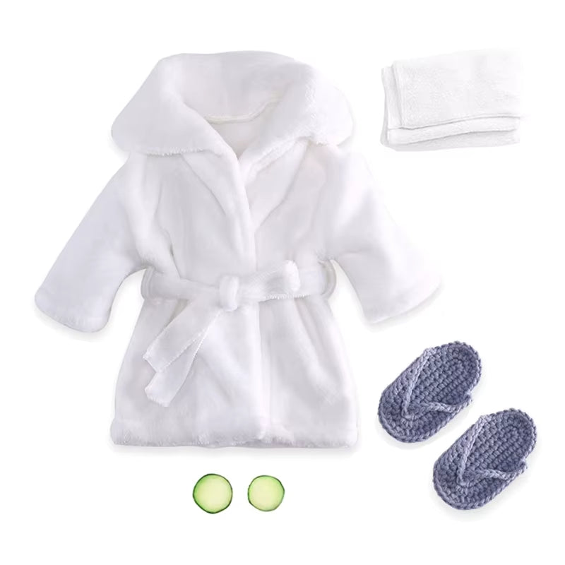 Newborn Costume for Photography Baby Breathable Bathrobe Bath Towel Headwear Slippers Photo Suit Photo Outfits