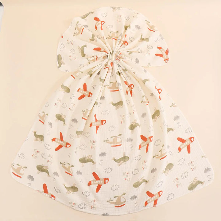 Cotton Muslin Cute Cartoon Printing Baby Swaddle Blanket Soft Breathable Newborn Baby Receiving Blanket for Infant Boys Girls
