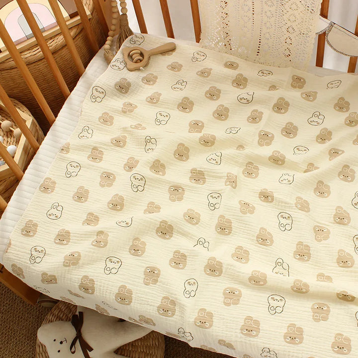 Cotton Muslin Cute Cartoon Printing Baby Swaddle Blanket Soft Breathable Newborn Baby Receiving Blanket for Infant Boys Girls