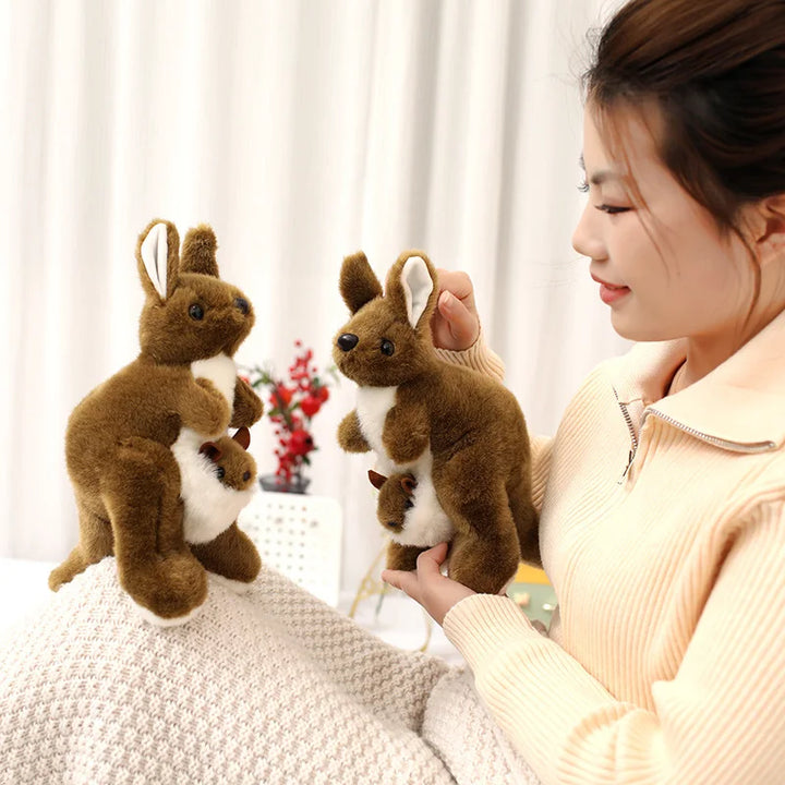 Ultrasoft Stuffed Animal Plush Kangaroo Toy Lifelike Mum with Baby Kangaroo Plush Toy Home Decor Kid Birthday Gift 