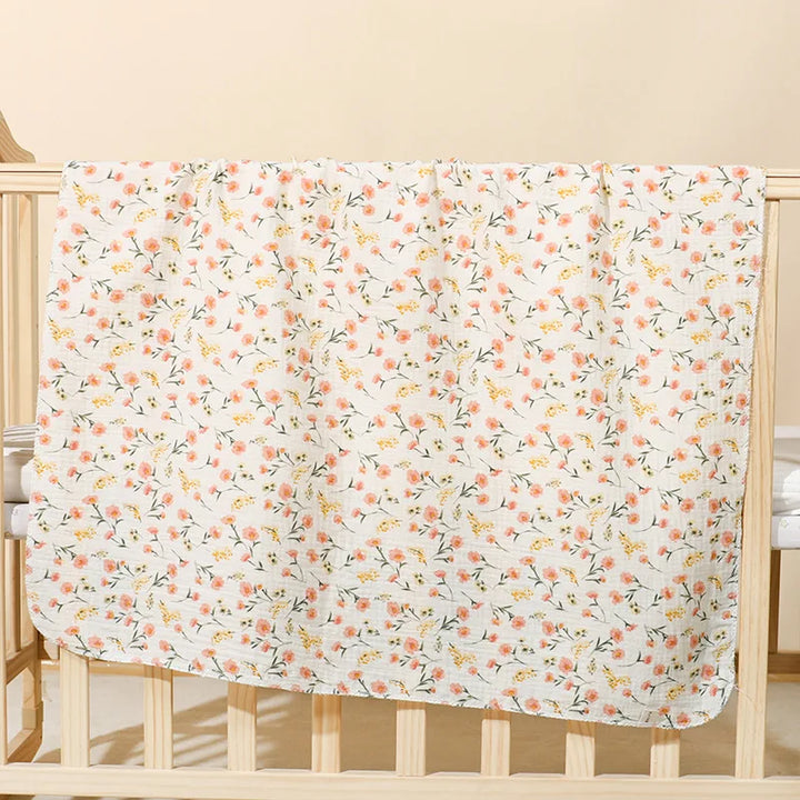 Cotton Muslin Cute Cartoon Printing Baby Swaddle Blanket Soft Breathable Newborn Baby Receiving Blanket for Infant Boys Girls