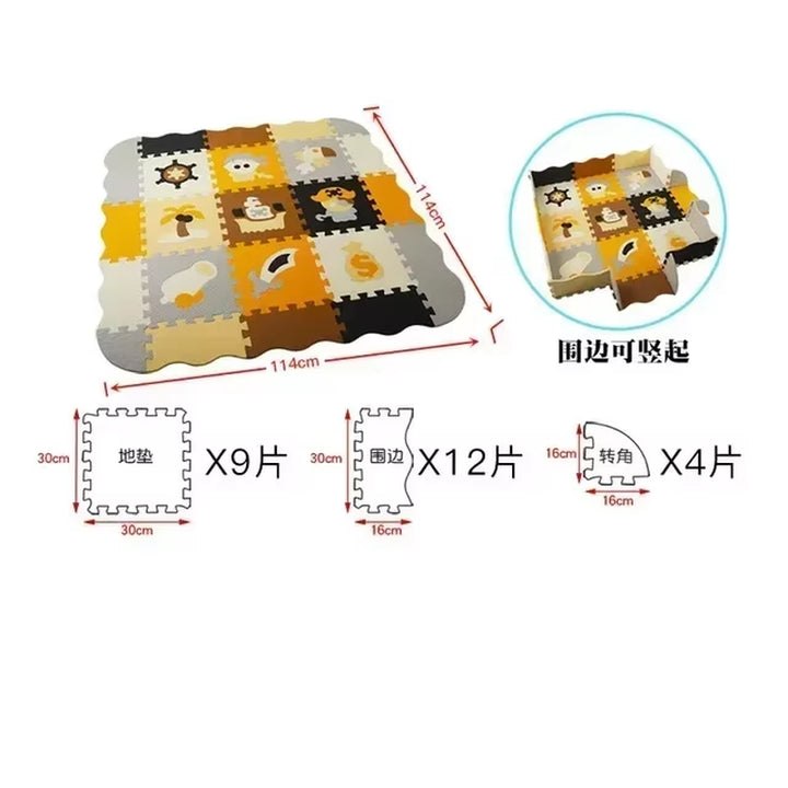 25Pcs/Lot Cartoon Animal Pattern Carpet EVA Foam Puzzle Mats Baby Play Mat Toy Floor Playmat with Fence Floor New Children'S Rug