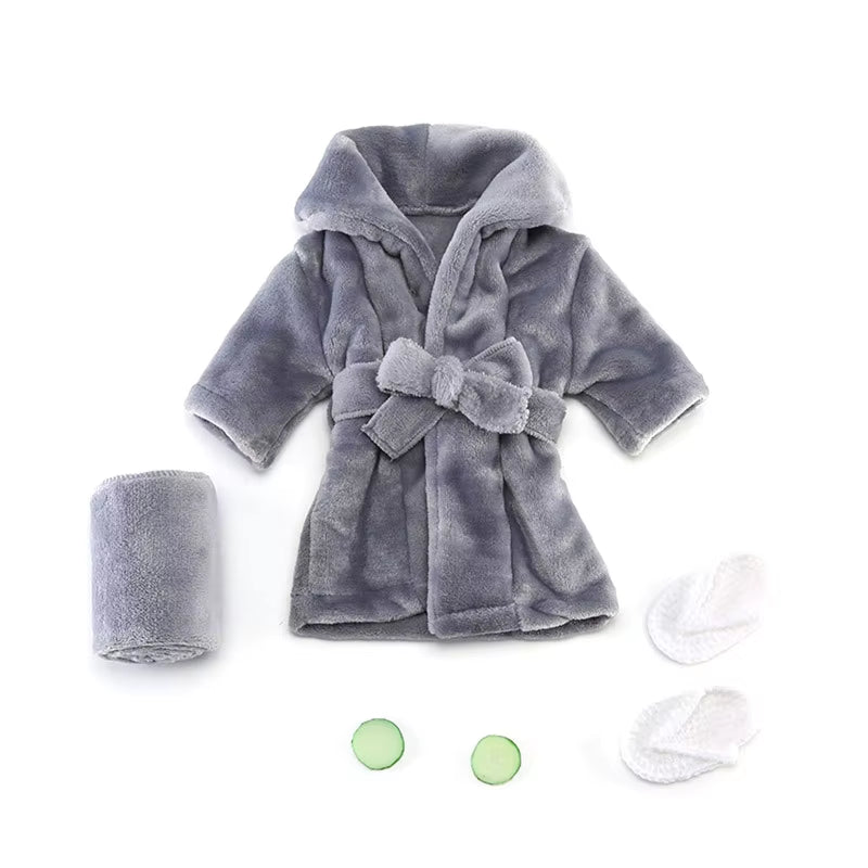 Newborn Costume for Photography Baby Breathable Bathrobe Bath Towel Headwear Slippers Photo Suit Photo Outfits