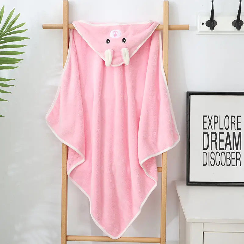 Baby Bath Towel with Hooded Cloak Children'S Bath Towel Soft Water Absorption Warm Coral Velvet