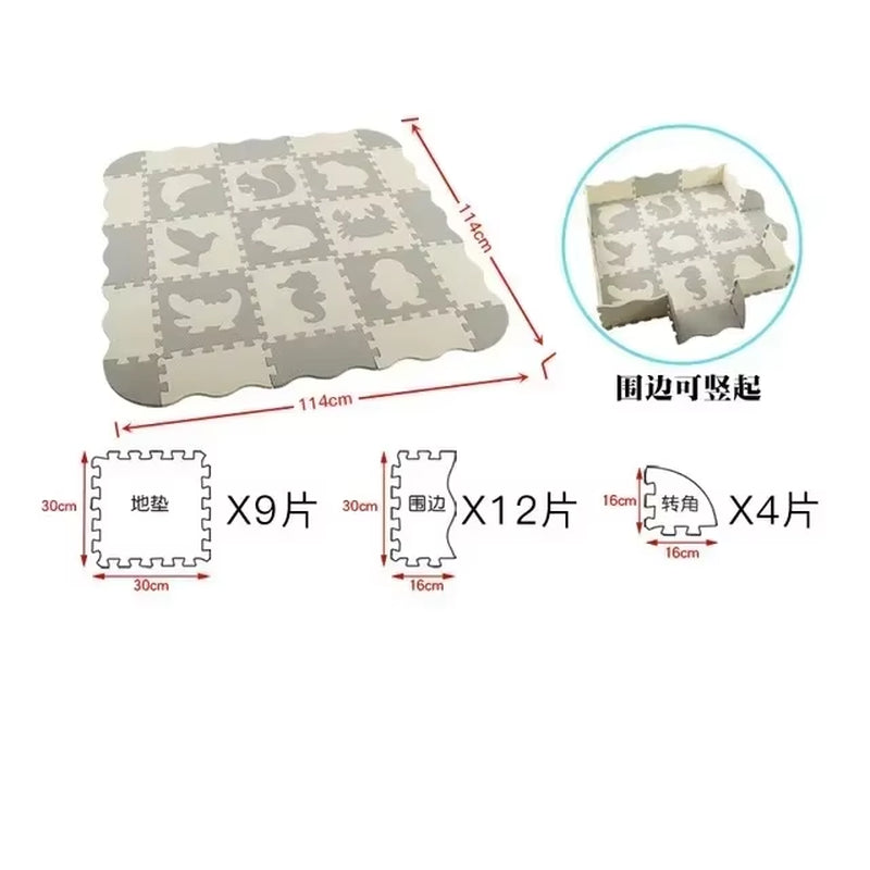 25Pcs/Lot Cartoon Animal Pattern Carpet EVA Foam Puzzle Mats Baby Play Mat Toy Floor Playmat with Fence Floor New Children'S Rug