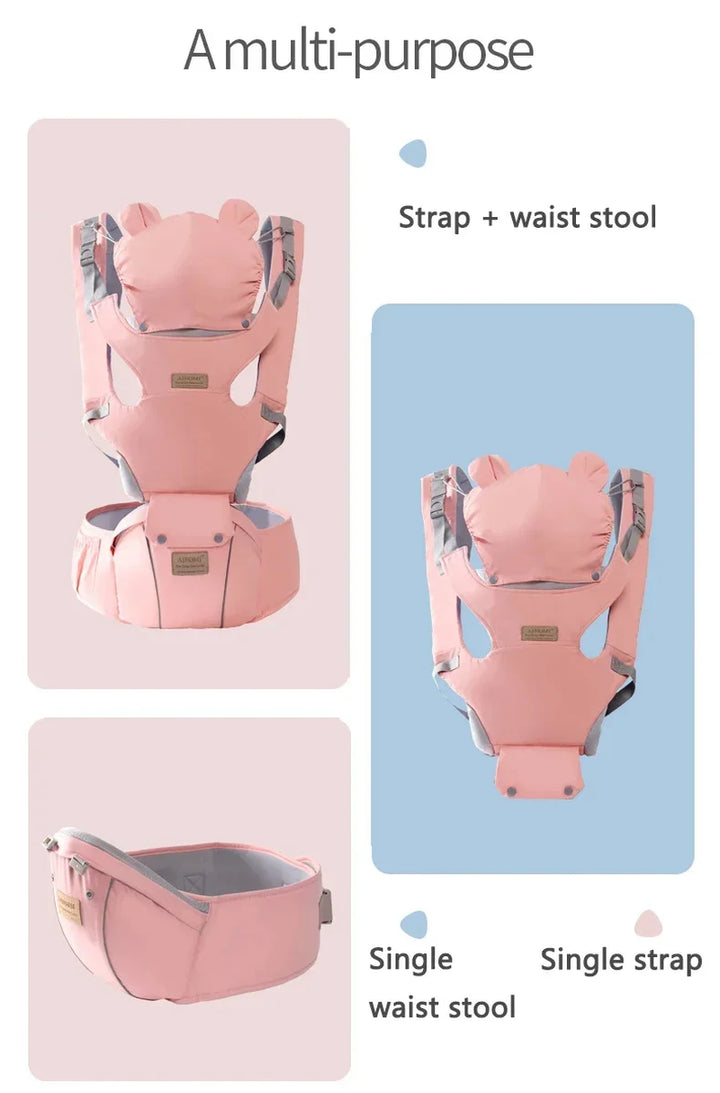 3 in 1 Baby Hipseat Carrier Backpack Straps for Infant Toddler 0-36M Ergonomic with Windproof Hat for Winter Luminous Strips