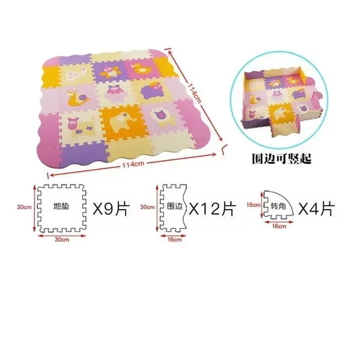 25Pcs/Lot Cartoon Animal Pattern Carpet EVA Foam Puzzle Mats Baby Play Mat Toy Floor Playmat with Fence Floor New Children'S Rug