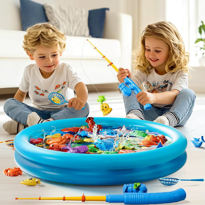 Kids Fishing Toy Set Play Water Toys for Baby Magnetic Rod and Fish with Inflatable Pool Outdoor Sport Puzzle Toys for Children