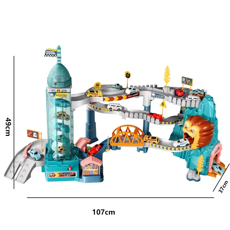 Lion Theme Car Track for Children Diecasts Holiday Gifts Birthday Hot Wheels Kids Educational Race Toys Racing Rail Cars