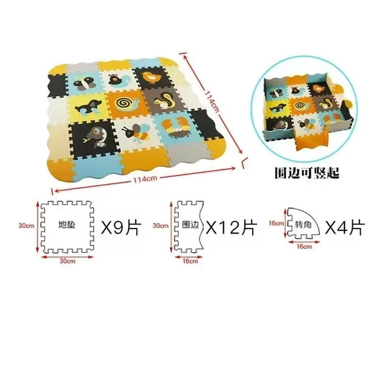 25Pcs/Lot Cartoon Animal Pattern Carpet EVA Foam Puzzle Mats Baby Play Mat Toy Floor Playmat with Fence Floor New Children'S Rug