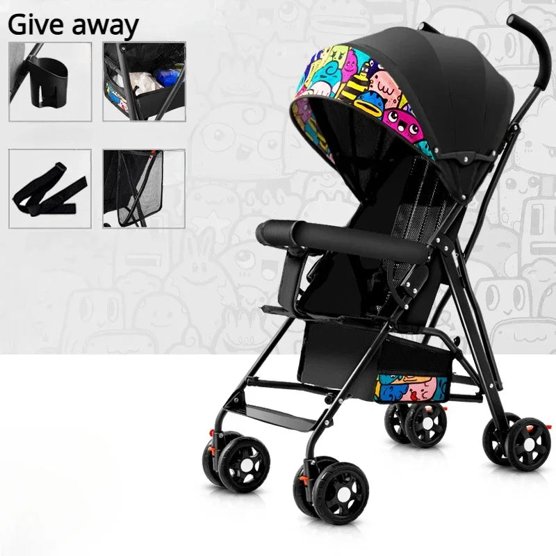 Foldable Baby Stroller Lightweight Infant Stroller with Large Windproof Sunshade Super Load-Bearing Baby Pram for Baby Boys Girl